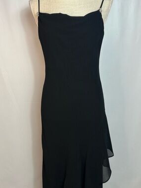 Blondie Nites Black Asymmetrical Slip Dress with Rhinestone Chain Straps